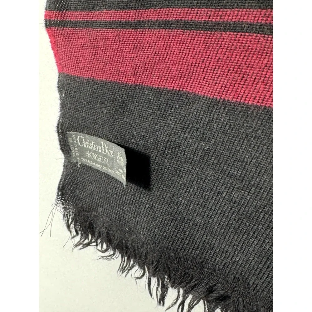 Christian Dior Monsieur Men's One Size Black Burgundy 100% Wool Vintage Scarf